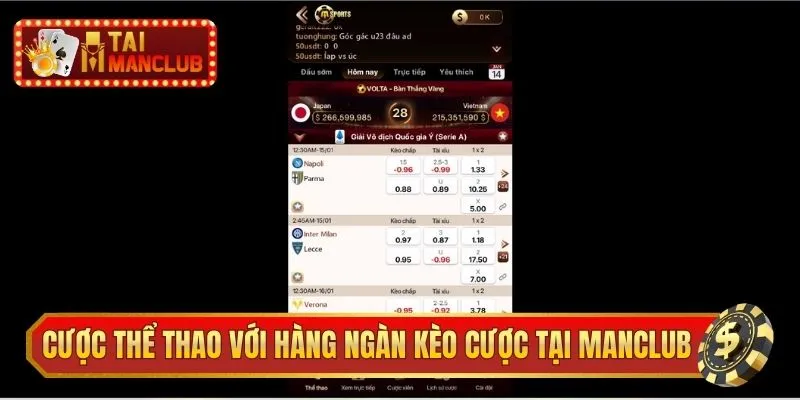 Cá cược thể thao với hàng ngàn kèo cược tại ManClub